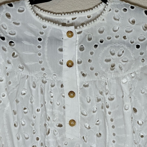 Boho Elegant Classic White Sheer Eyelet Top from SHEIN S Feminine Oversized - Picture 2 of 7
